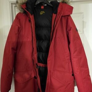 Polo Ralph Lauren Red Down Parka with Fur Trim